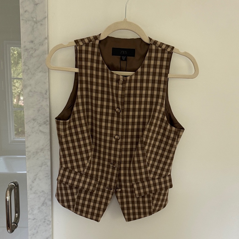 Zara Tan and Brown Plaid Vest